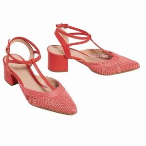Anthropologie Raphael Labooz Women Pink Red Woven Jute Heeled Sandal EU 39/US8